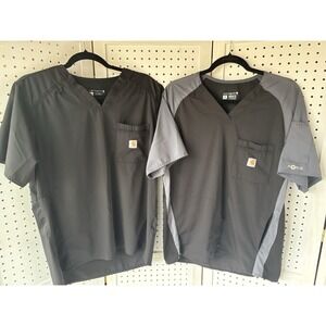 LOT/2 Carhartt Adult Modern Fit Force Short Sleeve Scrub Tops Black / Gray Small